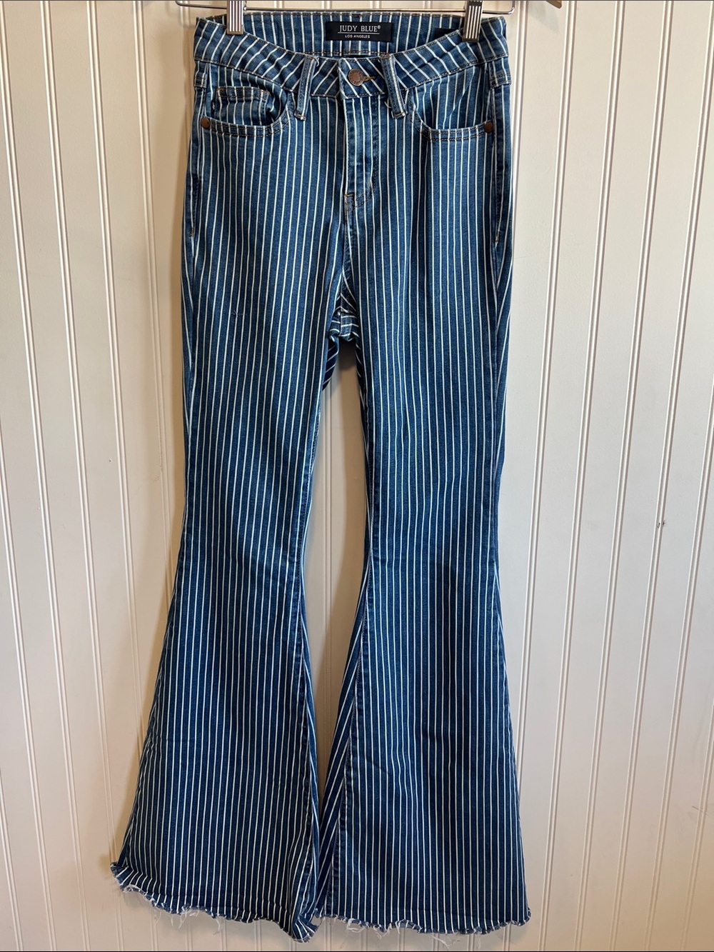 Judy Blue Navy Blue Pinstripe Flare Super Jeans